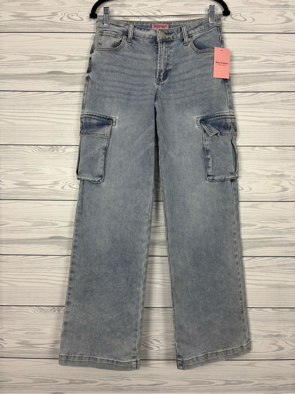 Juicy Couture Abbot wide leg cargo jeans Y2K JUICY spell out NWT Size 7/28 - Picture 2 of 10